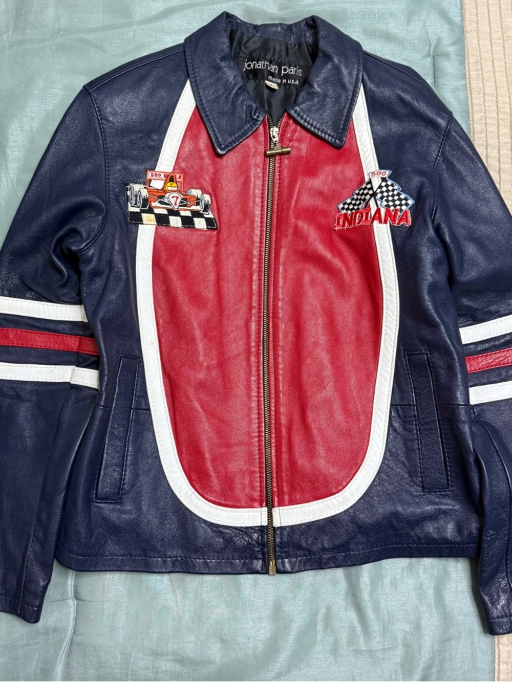 Women's Navy & Red Racing Leather Jacket